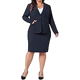 Agnes Orinda Plus Size Blazer and Skirt Suit Sets for Women 2 Piece Outfits Business Casual Suit Sets