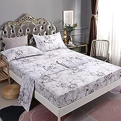 Mengersi Marble Sheet Set - White Gray Black Marble