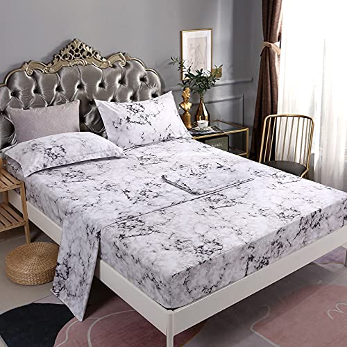 Mengersi Marble Sheet Set - White Gray Black Marble