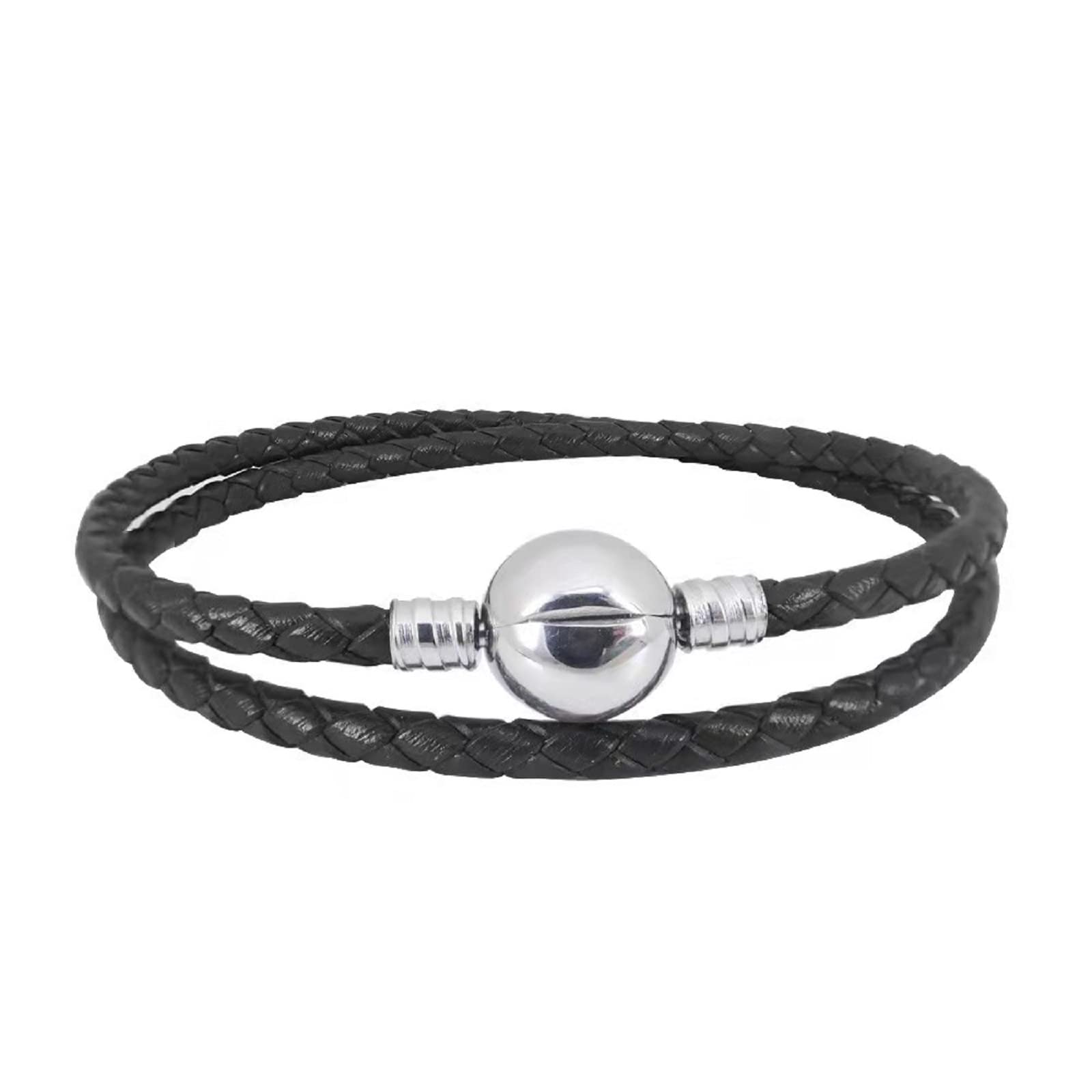 KunBead Jewelry Mens Double Black Leather Bracelets for Charms Jewellery Making for Women Girls