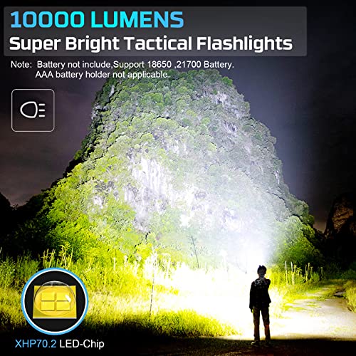 Rechargeable LED Flashlights High Lumens, Super Bright 10000 Lumen XHP70 Tactical Flashlight,5 Modes Best Flashlight for Camping,Zoomable, IP65 Waterproof,Emergency Flashlights [Battery not Included]