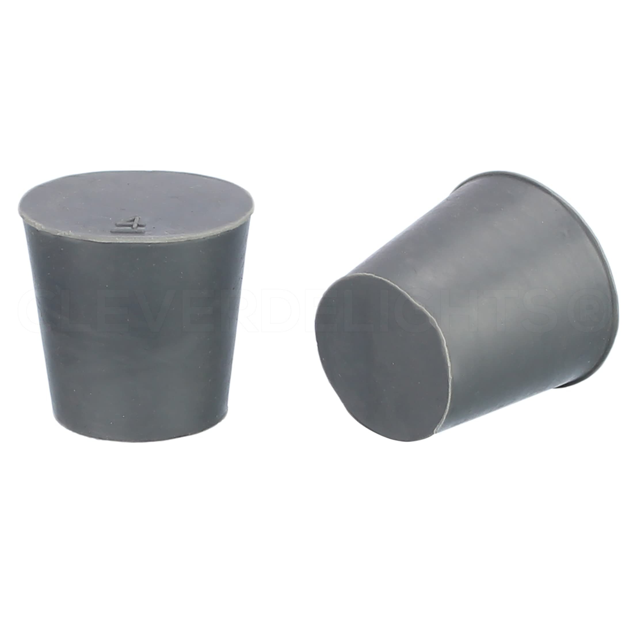 CleverDelights Rubber Stoppers — Size 4 — 10 Pack — 20mm x 26mm x 25mm Long — Gray Solid Plug #4