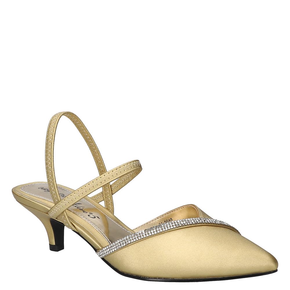 Easy Street Women’s Unna Pump, Gold Satin W/Stones, 9.5 Narrow