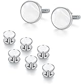 UJOY Mens Mother of Pearl Cufflinks and Studs Tuxedo Bottons Set Presentation Box Business Dress Parts for Wedding Party