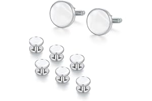 UJOY Mens Mother of Pearl Cufflinks and Studs Tuxedo Bottons Set Presentation Box Business Dress Parts for Wedding Party