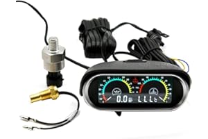 tibiu 2 in 1 LCD Universal Car Horizontal Water Temp Gauge Oil Pressure Gauge for 10mm Sensor, Black, 500380785