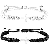 SAELACY Cross Bracelet for Women Men Adjustable Handmade Wax Rope Bracelets for Protection Jesus Christian Cross Matching Bracelets Minimalist Jewelry