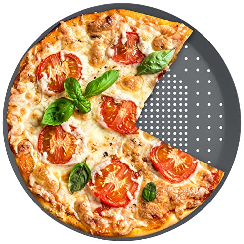 Suice Pizza Pan with Holes 10 Inch, Nonstick Pizza Tray for Oven Heavy Duty Pizza Baking Pan Pizza Crisper Pan Perforated Pizza Pan Black Aluminum Alloy Bakeware for Baking Pizza at Home & Restaurant