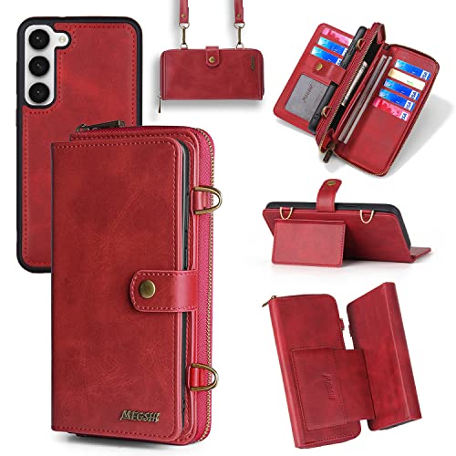 Photo 1 of QIXIU for Samsung Galaxy S23 Plus Wallet Case,Multi-Function Wallet Case,Detachable 3 in 1 Magnetic Galaxy S23 Plus Case Wallet,Flip Strap Zipper Card Holder Phone Case with Shoulder Straps-Red