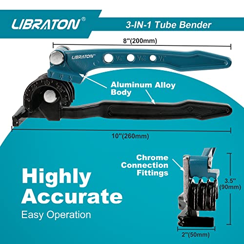 Libraton Manual Pipe Bender, 180 Degree Copper Pipe Bender, 3 in 1 Pipe Bender, for Bending the Pipe in Copper, Aluminium, Brass and Thin Steel for Repair of Air Conditioning System