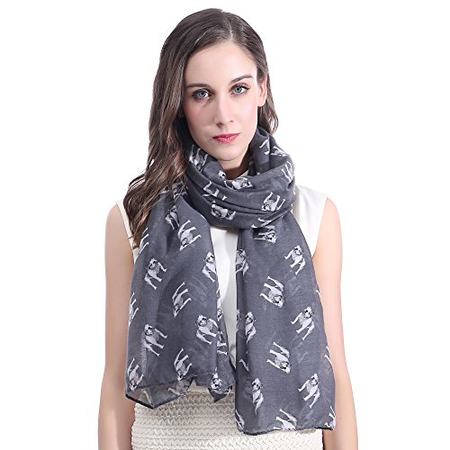 Lina & Lily Bulldog Dog Print Large Scarf Lightweight (Dark Grey)
