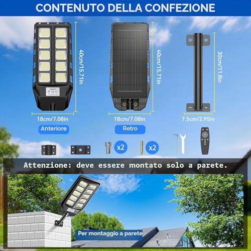 Adewalk Outdoor Solar LED Street Light with Remote Control, 330 LEDs, 7000mAh, Motion Sensor, IP66 Waterproof, 3 Modes, Solar Street Light for Garden, Garage and Road