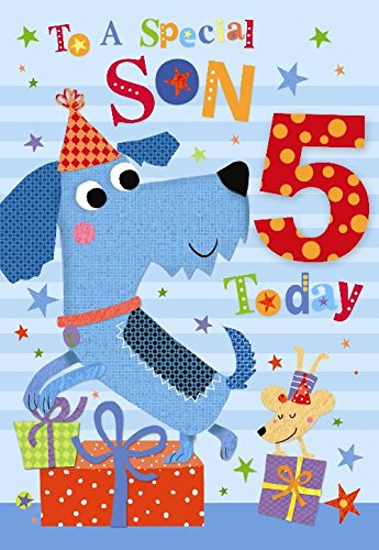 To A Special Son 5th 5 Today Dogs Party & Presents Design Happy Birthday Card