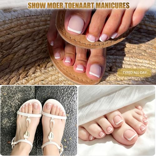 SanFangyue 120 Pieces French Summer False Toenails Full Cover Nails Tips Foot Nails with for Women and Girls Nail Art, 120 Pieces