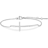 Kzathterine Link Bracelet,Silve Sideways Cross Bracelet for Women | Religious Cubic Zirconia Bracelet For Women
