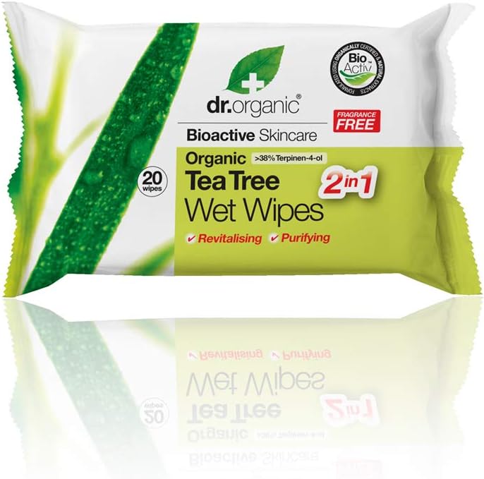 Dr Organic Tea Tree Wet Wipes 2 In 1 Cleansing Refreshing Skincare