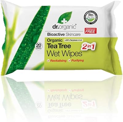 Dr Organic Tea Tree Wet Wipes 2 In 1 Cleansing Refreshing Skincare