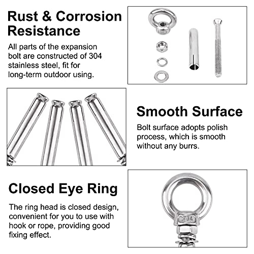INCREWAY Expansion Bolt, 4 Pcs 304 Stainless Steel Ring Lifting Anchor