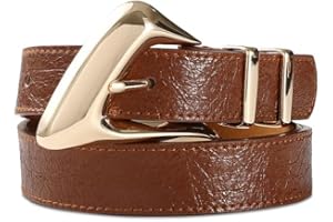 RISANTRY Brown Leather Stylish Belt with Shiny Gold Metal Buckle Unique Inflated Design for Casual Fashion Belts