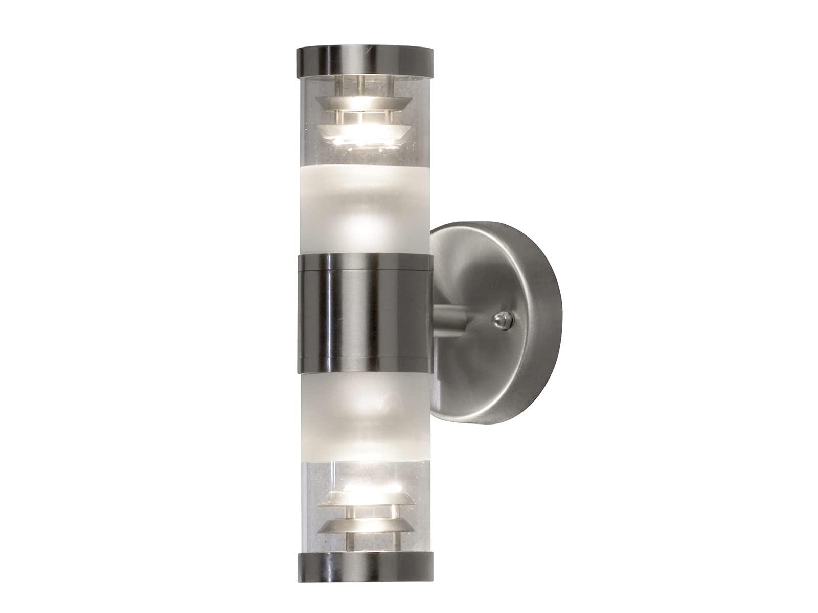 Konstsmide Outdoor Wall Lights/Modena Up Down Modern Outdoor Wall Light/2 x 25 W GU10 Max Wall Lamp/Frosted-Opal and Clear Glass Lens/IP44/Outside Light Stainless Steel