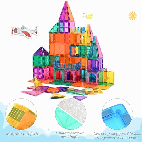 Katiago Magnetic Buildings for Children, 100 Pieces 3D Magnetic Buildings Blocks Magnets Children Stem Creativity Educational Toys Gifts for Over 3 Years (100 psc)