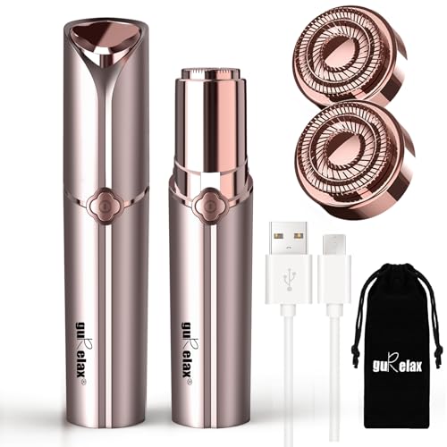 Facial Hair Removal for Women, Electric Painless Facial Hair Remover, Rechargeable Hair Removal Device for Face, Lip, Chin with 2 x Replacement Heads, Rose Gold