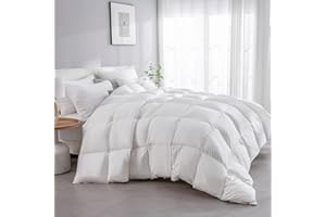 KUSNUG Hotel Collection Down Feather Fibers Queen Comforter, Luxury Duvet Insert with Soft Poly-Cotton Cover,High FP Fluffy Bedding with 8 Corner Tabs,Lightweight Bed Comforter(White,90x90)