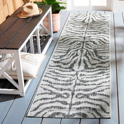 SAFAVIEH Courtyard Collection 2'2" x 9' Grey/Black CY8444 Indoor/ Outdoor Water…