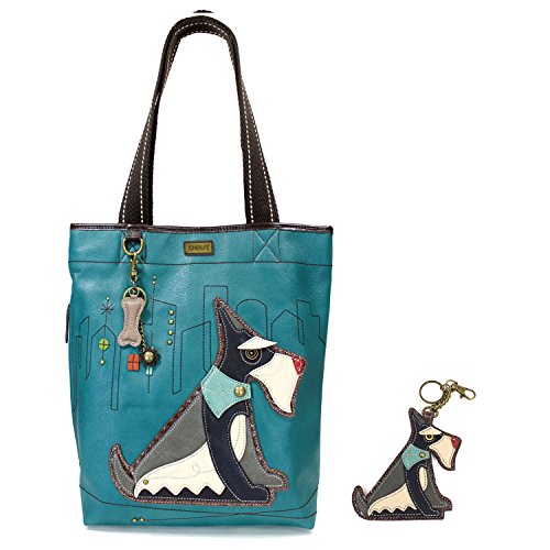 Chala Handbags Everyday Zip Totes/Shoulder bag with Matching Key-fob/Coin Purse Combo (Twin Schnauzers)
