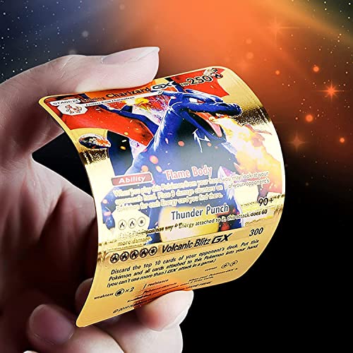 Golden Pokemon Cards 58 pcsTCG Gold Cards，Rare Cards GX Rare V Series CardsVmax GoldFoil Cards- for Kids, Fans & Collectors