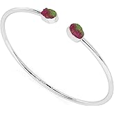 LUSTRE AND LIGHT Natural Rough Ruby Zoisite 2 Stone Adjustable Twister Bangle Bracelet for Women in Sterling Silver, July Birthstone Jewelry Gifts for Her Birthday, Anniversary, Graduation (Bezel-Set)