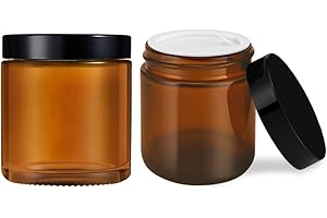TECOHOUSE 4 oz Glass Jars with Lids, 2 Pack Amber Jars with Lids & Inner Liners, Wide Mouth | Glass Black Mason Jars for Cream, Lotion, Honey, Jam, Jelly | Kitchen & Home