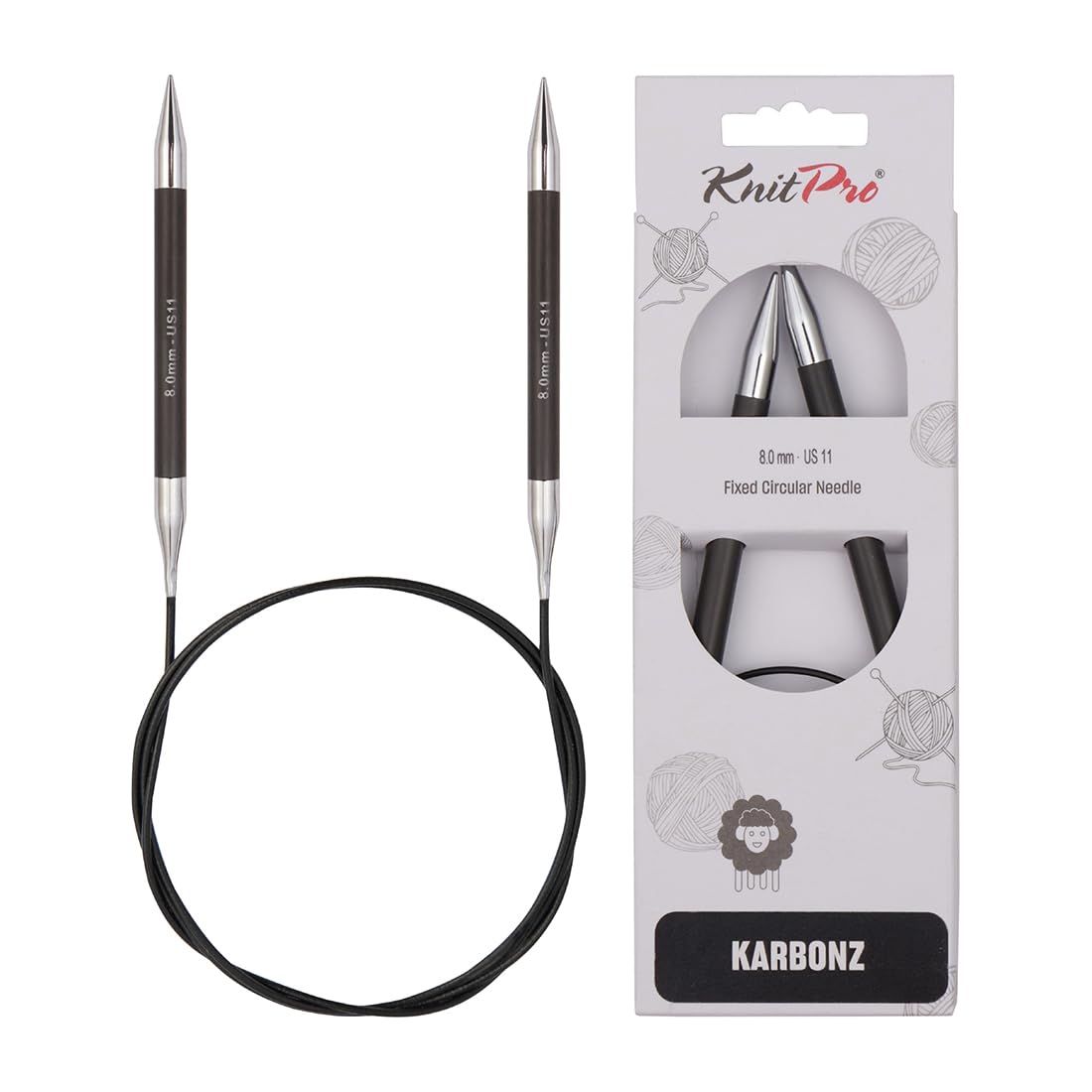 KnitPro Karbonz Fixed Circular Needles 40" (100cm) | 8.00mm