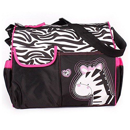 Accessotech Waterproof Baby Diaper Nappy Mummy Changing Handbag Shoulder Bag with Mat Travel (Zebra Pink)