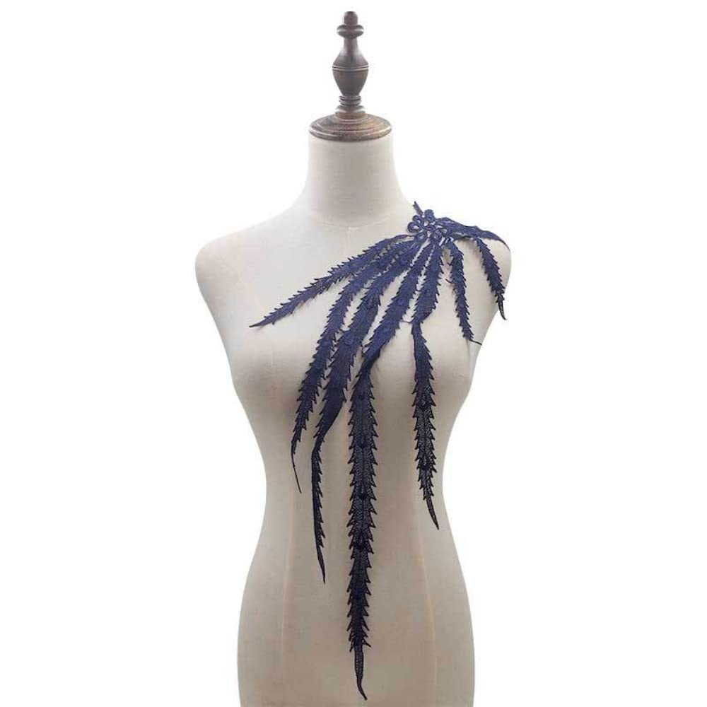 Embroidered Phoenix Tail Collar Appliqué, Embroidery Patch, Phoenix Tail Applique Patches, Tactical Collar for Sewing, Craft, Costume, Wedding Dress, Wedding Dress, Decoration, Navy Blue