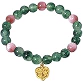 Summer Pink Cat Eye & Moss Agate Beaded Bracelet for Women – Handmade Jewelry with Gold Charm, Symbol of Growth and Vitality