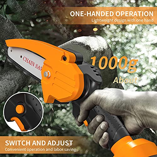 Coofix Mini Chainsaw Cordless,4-Inch One-Hand Handheld Electric Power Small Chain Saw,21V Portable Battery Chainsaw for Garden Farm Orchard Tree Trimming and Branch Wood Cutting