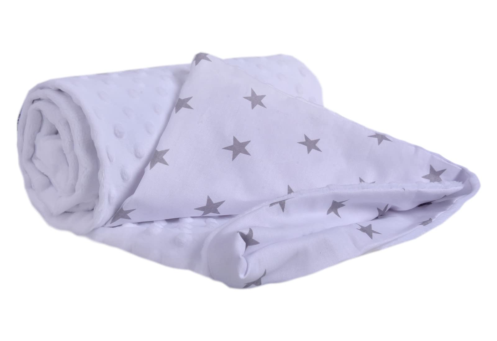 Medi Partners Baby Blanket Newborn Pram Soft 100% Cotton 75x100 Cot Toddler Comfort universal Cuddly Fluffy Crawling Plush bilateral Blankets (Grey Stars with White Plush)