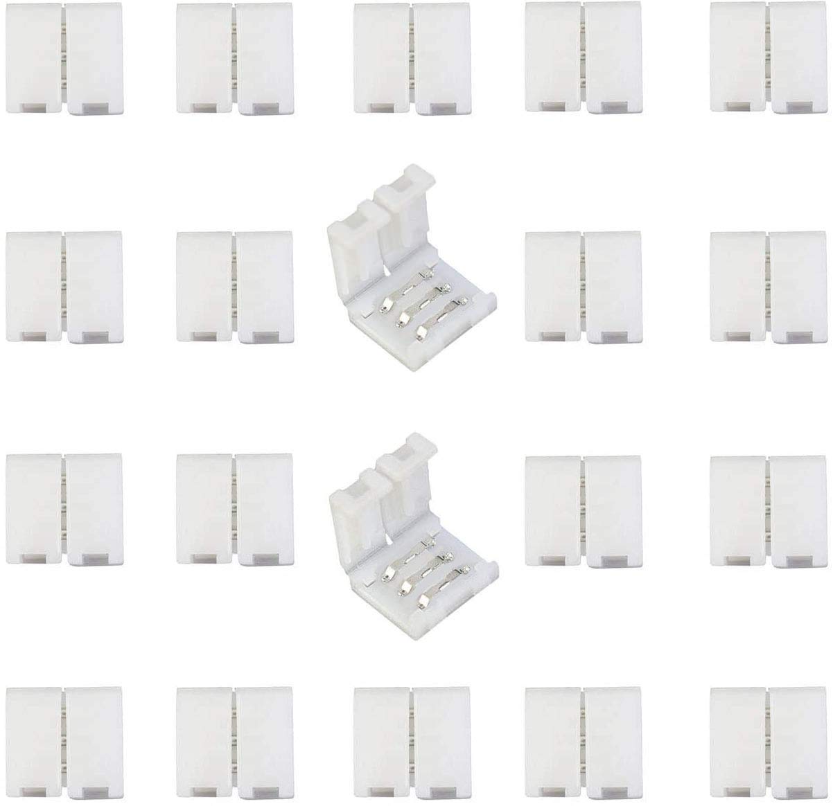 20pcs 3 Pin RGB LED Strip Connector for 10mm wide WS2811 WS2812B Addressable SMD 5050 RGB LED Tape Light Dream Color LED Band Connecter 3pin LED Ribbon Connector Extender LED Rope Adapter