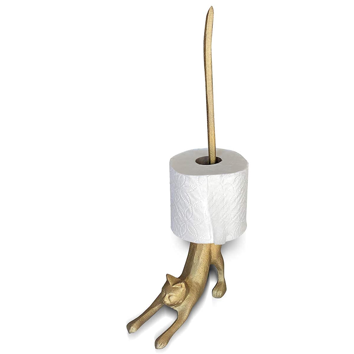 Photo 1 of WallCharmers Gold Paper Towel Holder, Metal Toilet or Kitchen Paper Holder for Floor or Countertop, Gold Cat