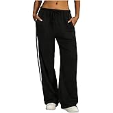 BEAUDRM Women's Y2K Baggy Sweatpants Wide Leg Track Pants Striped Low Rise Drawstring Pant Joggers Streetwear