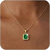 IRCOMULTI Boho Emerald Necklace for Women Gold Green Crystal Pendant Necklaces Green Square Birthstone Necklace Birthstone Necklaces Jewelry Gift