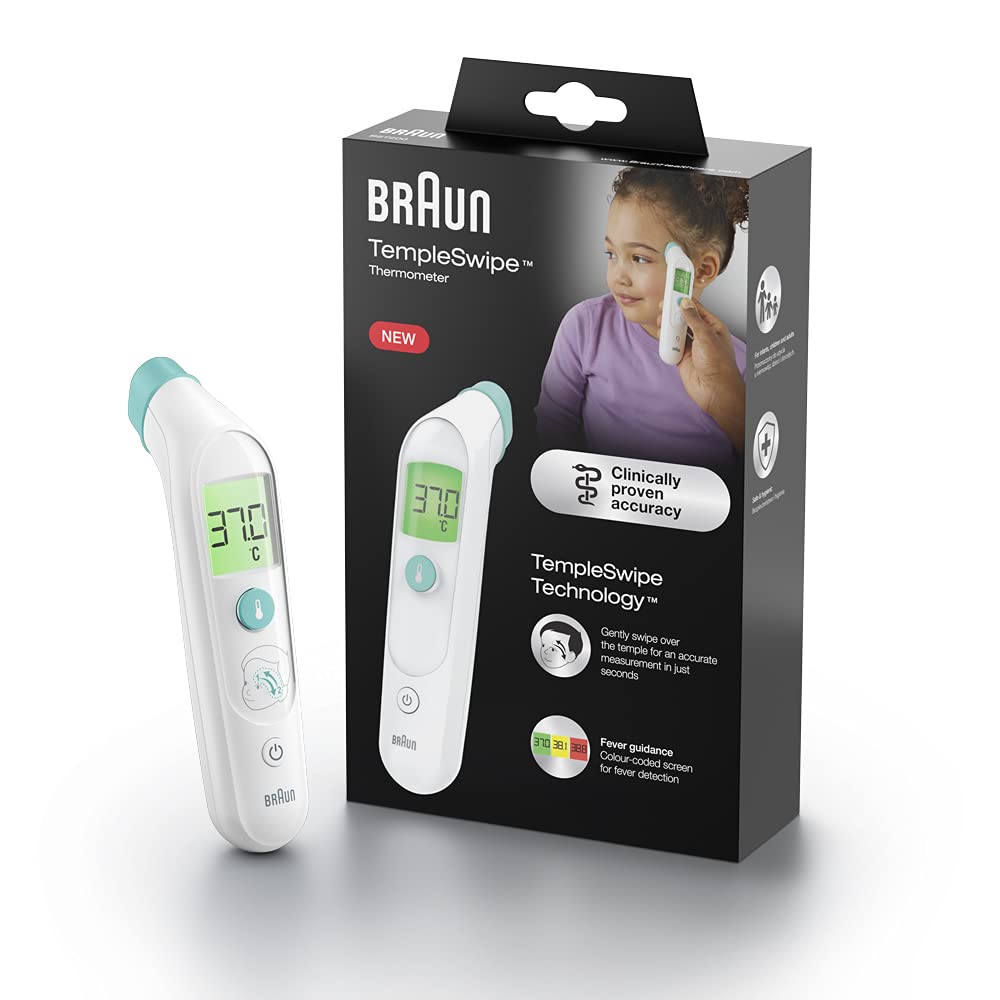 Braun Sensian Swipe 5 Temple thermometer -TempleSwipe Technology -Colour-Coded Digital Display - Baby and Child Friendly - 3-Sec Results - #1 Brand among doctors(1) - BST200