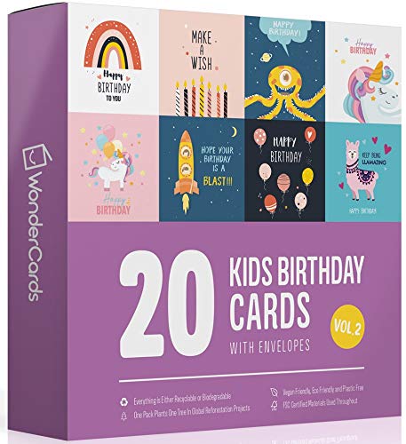 20 x Childrens Birthday Cards Multi-Pack | Square Cards 15cm x 15cm | Large Mix Suitable for Kids, Boys and Girls