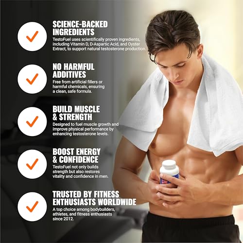 TestoFuel 120 T-Booster Pills - Test Booster for Men - 100% Natural Ingredients - Contributes to Normal Testosterone Levels & Muscle - Vitamin, Fenugreek & Magnesium Booster