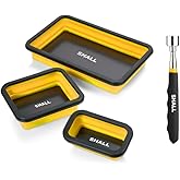 SHALL Collapsible Magnetic Tool Parts Tray and Telescoping Magnetic Pickup Tool Set, 3-Piece Silicone Foldable Magnetic Bowls