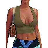 AEPEBO Sexy Crop Tops for Women Deep V Neck Back Cutout Sleeveless Plunge Racerback Tank Cropped Top
