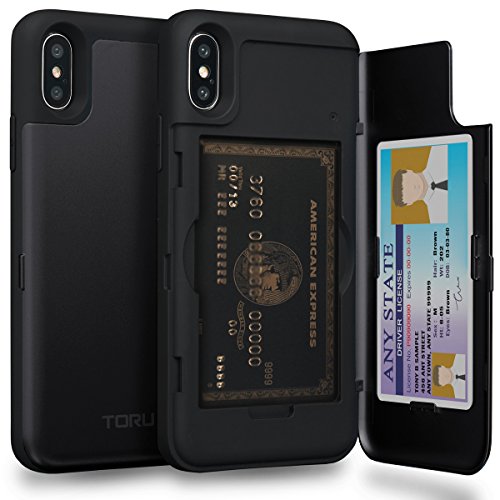 TORU CX PRO for iPhone Xs/iPhone X Case Wallet | Protective Shockproof Heavy Duty Cover with Hidden Card Holder & Card Slot | Plastic Mirror Included - Black