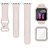 Sport Silicone Band and Case Compatible with Apple Watch Bands 38mm 40mm 41mm 42mm 44mm 45mm 46mm, Waterproof Apple Watch Strap & Screen Protector iWatch Series 11 10 9 8 SE 7 6 5 4 3 2 1 for Women Men