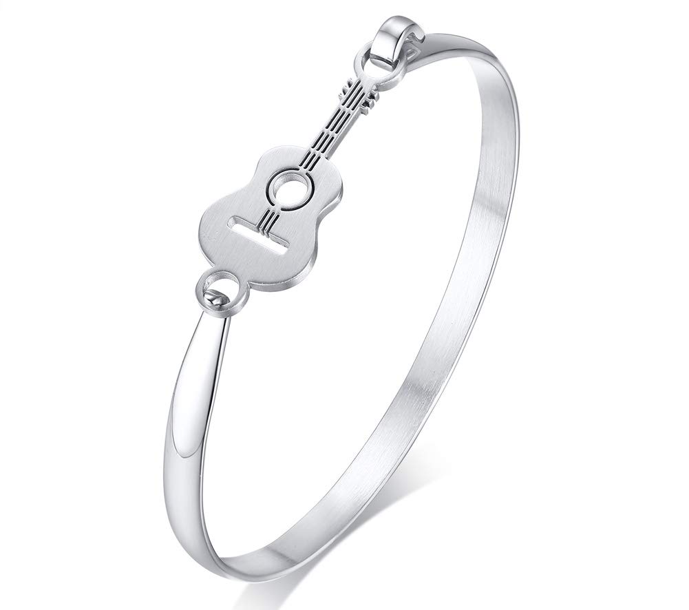 VNOX Stainless Steel Guitar Charm Music Player Lover Openable Bangle Bracelet Jazz Jewellery for Women Girls